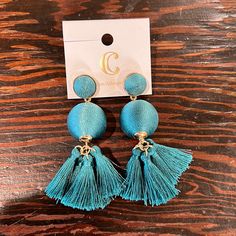 New! Teal Colored Tassel Earrings. Great Condition. Adjustable Tassel Earrings For Spring Party, Turquoise Earrings For Spring Party, Blue Tassel Dangle Earrings For Summer, Elegant Turquoise Tassel Earrings For Gifts, Blue Drop Tassel Earrings For Summer, Turquoise Dangle Tassel Earrings For Party, Turquoise Tassel Earrings For Party, Turquoise Dangle Tassel Earrings For Festival, Elegant Turquoise Earrings With Tassels