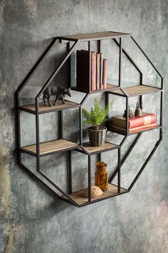 Vagabond Vintage Iron and Wood Hexagonal Shelf | Modishstore | Wall Shelf Industrial Diy Decoration Ideas, Industrial Diy Decoration, Diy Industrial Home Decor, Industrial Bedroom Furniture, Diy Decoration Ideas, Industrial Diy, Diy Furniture Cheap, Industrial Home Design, Industrial Home Decor