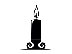 a black and white silhouette of a candle with a flame on it's side