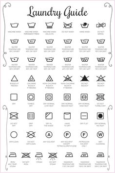 the laundry guide is shown in black and white, with symbols for each type of washer