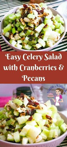 two bowls filled with celery salad next to each other