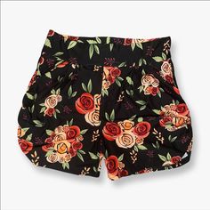 **Only Pair*** Nwt, Black, Pull On Shorts With Red Roses Throughout. These Shorts Have Pockets! No Brand For These Shorts But Very Comfy. This Pair Is A Size L/Xl. Material: 35% Cotton, 65% Polyester Casual Stretch Shorts With Floral Print, Black Floral Print Shorts, Rose Clothes, Rose Clothing, Lululemon Speed Up Shorts, Pull On Shorts, Ae Jeans, Festival Shorts, Tennis Skort