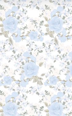 a white and blue flowered wallpaper with leaves