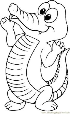 a cartoon alligator with big eyes and an arm in the shape of a letter m