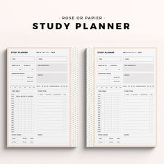 the rose or paper study planner is open to show it's contents and features