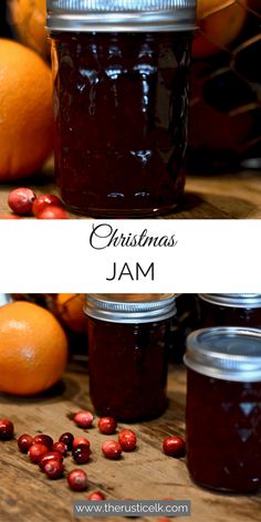 christmas jam in a jar with cranberries and oranges around it