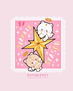 two teddy bears sitting on top of a star with the words sparkle in front of them