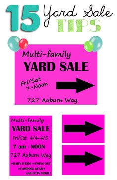 a yard sale sign with an arrow pointing to the right