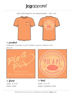 an orange t - shirt is shown with the words, app university of mississippi pies