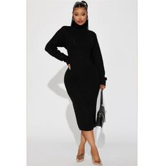 Ribbed Midi Dress Mock Neck Long Sleeve Bodycon Stretch 76% Acrylic 20% Polyester 4% Spandex 1 Black Ribbed Bodycon Sweater Dress, Black Ribbed Long Sleeve Midi Dress, Fitted Black Ribbed Sweater Dress, Black Long Sleeve Ribbed Midi Dress, Black Stretch Midi Sweater Dress, Ribbed High Neck Midi Dress For Night Out, Black Ribbed High-neck Bodycon Dress, Black High Neck Ribbed Bodycon Dress, High Neck Ribbed Midi Dress For Night Out