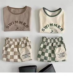 Surfing Graphic, Ride The Wave, Tee Shorts, Summer Suit, American Baby, Romper Outfit, Girls Blouse, Summer Suits, Plaid Shorts