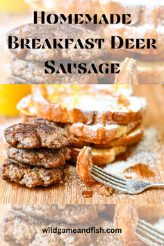 Homemade Breakfast Deer Sausage with French Toast Elk Breakfast Recipes, How To Make Deer Sausage, Wild Game Sausage Recipes, Venison Smoker Recipes, How To Make Venison Sausage, Homemade Venison Sausage Recipes, Venison Processing Recipes, Homemade Deer Sausage Recipes, Venison Chorizo Recipes