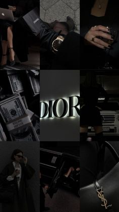 a collage of photos with the word dior on it