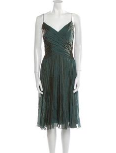 Carmen Marc Valvo Silk DressGreenPleated AccentsSleeveless with V-NeckConcealed Zip Closure at BackDesigner Fit: Dresses by Carmen Marc Valvo typically fit true to size. Carmen Marc Valvo Dress, Carmen Marc Valvo, Midi Length Dress, Midi Length, Dress Length, Dress Outfits, Silk, Clothes For Women, Dresses