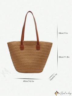 BirdinBag - Vacation-Ready Double Handle Straw Bag - Large Capacity, Summer Beach Must-Have Casual Brown Bucket Bag For Beach Season, Casual Brown Shoulder Bag For Beach Season, Casual Brown Bucket Bag For Vacation, Brown Summer Shoulder Bag For Daily Use, Large Capacity Brown Summer Beach Bag, Large Capacity Brown Beach Bag For Summer, Brown Large Capacity Beach Bag For Summer, Brown Large Capacity Summer Beach Bag, Brown Beach Bags With Large Capacity