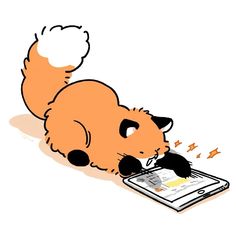 an orange cat laying on top of a tablet computer