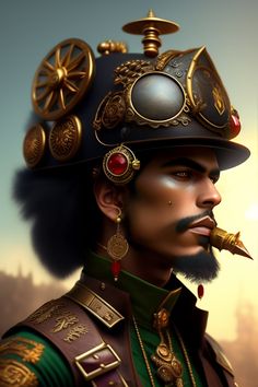 a digital painting of a man wearing a helmet and holding a pipe in his mouth