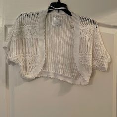 Nwt Justice Girl’s White Lace Knit Cropped Cardigan White Open Knit Cotton Cardigan, White Fitted Casual Shrug, Casual White Fall Shrug, Casual White Shrug For Fall, Girls Cardigan Sweater, Justice Shirts, Hoodie Cardigan, Girls Cardigan, Chenille Sweater