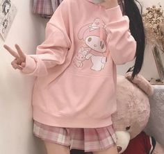 My Melody Outfit, Thrift List, Sanrio Clothes, Pastel Hoodie, Larme Kei, Romantic Dresses, Pink Clothes, Pastel Outfit, Kawaii Fashion Outfits