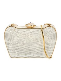 Judith Leiber MinaudièreGold, Neutrals & WhiteGraphic PrintGold-Tone HardwareSingle Shoulder StrapCrystal EmbellishmentsLeather LiningPush-Lock Closure at TopIncludes Comb Luxury Evening Bag With Gold-tone Hardware, White Clutch With Gold-tone Hardware For Evening, White Rectangular Evening Bag With Gold-tone Hardware, Judith Leiber Clutch, Judith Leiber Handbags, Judith Leiber, Evening Bags, Comb, Women Handbags