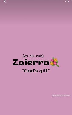 a pink background with the words zaferra god's gift and flowers on it