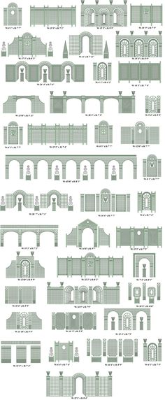 an illustrated diagram of the various types of fences and gates in different styles, sizes and colors