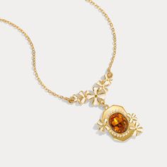 This Osmanthus Fragrans Pendant Necklace is an luxuriously exquisite piece. Handcrafted with beautiful enamel, it is an elegant accessory that will instantly upgrade any formal look. A timeless treasure, it is sure to become a cherished heirloom. DETAILS Plating: 18K Gold Materials: 18K Gold on Brass, Enamel, Artificial Gemstone Measurements: Length: 16.53"(42cm) + Extender: 2.56"(6.5cm) Weight: 13.7g Hypoallergenic design Exquisite Gold Birthstone Necklace, Heirloom Gold Gemstone Necklace, Heirloom Gold Necklace With Birthstone, Exquisite Yellow Necklace For Gift, Ethereal Poetry, Osmanthus Fragrans, Neckline Details, Astrology Jewelry, Astrology Necklace