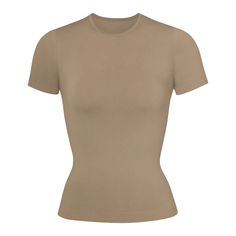 Soft Smoothing T-Shirt - Desert | SKIMS Square Neck Bodysuit, Sleeveless Bodysuit, Cozy Knits, Long Sleeve Crop Top, Tank Shirt, Tank Top Shirt, Sleeve Styles, Shirt Style, Onyx