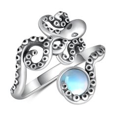 PRICES MAY VARY. Design：Octopus are considered to be a symbol of intelligence because of their highly developed nervous system and ability to learn. Their softness and flexibility also symbolize adaptability and agility. This octopus ring is sure to be meaningful to you or the person you are gifting it to. Material：Silver Octopus Ring is made of 925 Sterling Silver and will not turn your skin green, red or itchy. It is nickel, lead, and cadmium free, hypoallergenic, and comfortable to wear witho Squid Rings, Tentacles Ring, Pirate Ring, Octopus Jewelry, Octopus Ring, Ocean Ring, Birthstone Gems, Peridot Bracelet, Mystical Jewelry