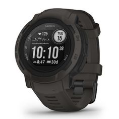 the garmin sport watch is shown in black and gray with a heart rate monitor