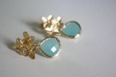 Gold Earrings Cherry Blossom Studs with a by AvaHopeDesigns, $30.00 Elegant Light Blue Earrings For Gift, Handmade Gold Aquamarine Earrings, Gold Aquamarine Drop Earrings, Elegant Aquamarine Earrings For Gift, Handmade Elegant Aquamarine Earrings, Aquamarine Earrings, Stone Wrapping, Aquamarine Jewelry, Aquamarine Stone