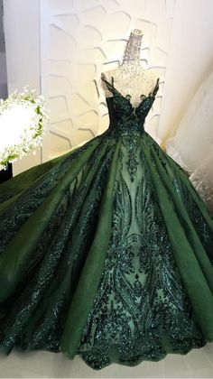 Difficulty: Difficult     https://beautydresses.zibbet.com/shop Recess Puffs, Quinceanera Green, Slytherin Dresses, Fantasy Vibes, Green Quince, Gala Ideas, Prom Inspo, Quince Ideas, Beautiful Wedding Gowns