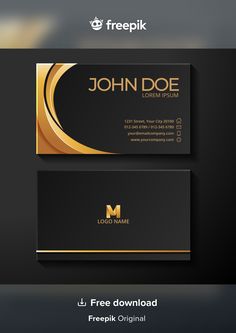 a black and gold business card with the letter m on it's front side