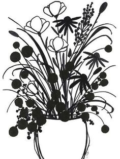 black and white photograph of flowers in a vase