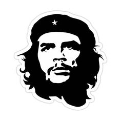 a sticker with the image of che guevan in black and white on it