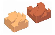 two cardboard boxes with different shapes and sizes, one is orange and the other is brown