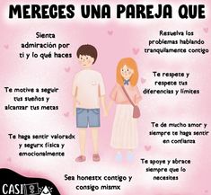 a man and woman standing next to each other in front of a pink background with the words mereces una paraja que