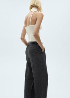 Open back knitted top - Women | MANGO USA Chic Workwear Tops With Tank Straps, Chic Tank Top For Work, Chic Tank Strap Tops For Work, Chic Seamless Tops For Work, Chic Seamless Knit Top, Knitted Top, Top Women, Wide Straps, High Collar