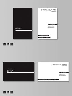 three business cards with black and white lines on them