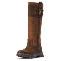 Whether you’re rambling the towpath or walking the dogs in wet grass, a tall waterproof boot is essential for country life. We’ve elevated the essential with the Moresby’s contoured, cushioning sole, superior traction, and eye-catching leather and suede combo. \n\t\tMoresby Tall Waterproof | Women's Moresby Tall Waterproof Shoes in Java Leather, Size: 6 FM Wide"} by Ariat Western Style Winter Boots For Outdoor, Western Style Winter Outdoor Boots, Waterproof Outdoor Boots For Fall, Rugged Waterproof Boots For Fall Walking, Rugged Waterproof Riding Boots, Western Style Waterproof Boots For Winter Outdoor, Leather Knee-high Waterproof Boots For Outdoor, Knee-high Leather Waterproof Boots For Outdoor, Country Style Outdoor Boots With Round Toe