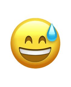 an emoticive smiley face with a drop of water on it's forehead