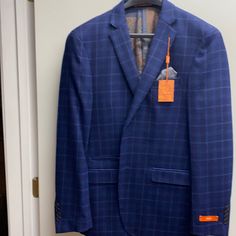 Great Fall Weather Sports Coat Casual Blue Suit With Notch Lapel, Blue Casual Suit With Notch Lapel, Casual Blue Suits With Notch Lapel, Casual Blue Notch Lapel Suit, Casual Blue Long Sleeve Suits, Casual Fitted Blue Suits, Blue Fitted Casual Suits, Fitted Blue Sport Coat, Fitted Blue Casual Sport Coat