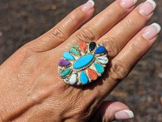 Artisan Multi-stone Turquoise Ring, Collectible Multi-stone Turquoise Oval Ring, Oval Turquoise Multi-stone Ring, Oval Multi-stone Turquoise Ring, Artisan Oval Multi-stone Turquoise Ring, Bohemian Turquoise Multi-stone Rings, Handmade Multicolor Artisan Turquoise Ring, Handmade Artisan Multicolor Turquoise Ring, Southwestern Oval Turquoise Multi-stone Ring