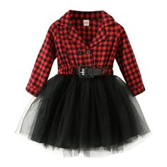 Toddler Kids Girls Clothes Christmas Dress Ruffle Red Plaid Black Mesh Skirt Outfits Overall Fall Winter. Long-sleeved v-neck, lapel, formal design, double-breasted and belt, overall Christmas mesh plaid skirt, suitable for taking pictures with family, parties, wearing during festivals, also be the family's Christmas matching clothes. Baby Girl afll winter clothes size 2-3T,3-4 years old,4-5T,5-6T,6-7T. Mesh Skirt Outfit, Tulle Skirt Black, Red Plaid Dress, Black N White Dress, Kids Outfits Girls, Long Sleeve Plaid, Formal Outfit, Tutu Skirt