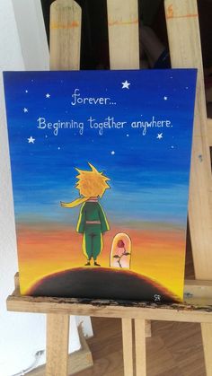 a painting on a easel that says, forever beginning together anywhere