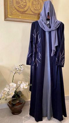 Black Stone Lace Abaya Dresses with Free Hijab for Women Color: Ash Brown Georgette and Polyester Blend Abaya in 4 different sizes. Delivered with matching chiffon hijab. Abaya Plus Size, Abaya With Hijab, Party Abaya, Abaya Wedding, Lace Abaya, Embroidered Abaya, Blue Abaya, Blue Hijab, Abaya Dresses