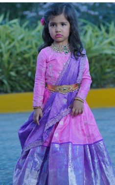 Croptop Lehenga Designs For Kids, Baby Vaddanam Designs Gold, Kids Langa Voni, Kids Saree, Traditional Baby Dresses, Baby Dress Embroidery, Baby Dress Diy, Cotton Frocks For Kids