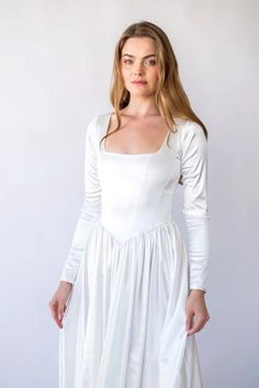 Silky Ivory Square Neckline Basque Dress, Satin Wedding Dress, Royal w Wedding Dress Royal, Regal Style, Craft Workshop, Basque Waist, Royal Wedding Dress, Smaller Waist, Exquisite Gowns, Chiffon Wedding Dress, Dress Royal