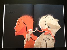 an open book with illustrations of people holding hands