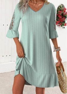 Color:Sage Green;Size:S;Size:M;Size:L;Size:XL;Size:XXL;Package Contents:1 X Dress;Occasion:Other;Style:Casual; Spring Hollow Out V-neck Midi Dress, Spring V-neck Hollow Out Midi Dress, Casual Green Dress With Lace Patchwork, Casual Lace Patchwork Dresses For Spring, Casual Dresses With Lace Patchwork For Spring, Spring Knee-length Mini Dress With Lace Patchwork, Spring Stretch Dresses With Hollow Out Details, Casual Knee-length Mini Dress With Lace Trim, Casual Hollow Out Summer Dress